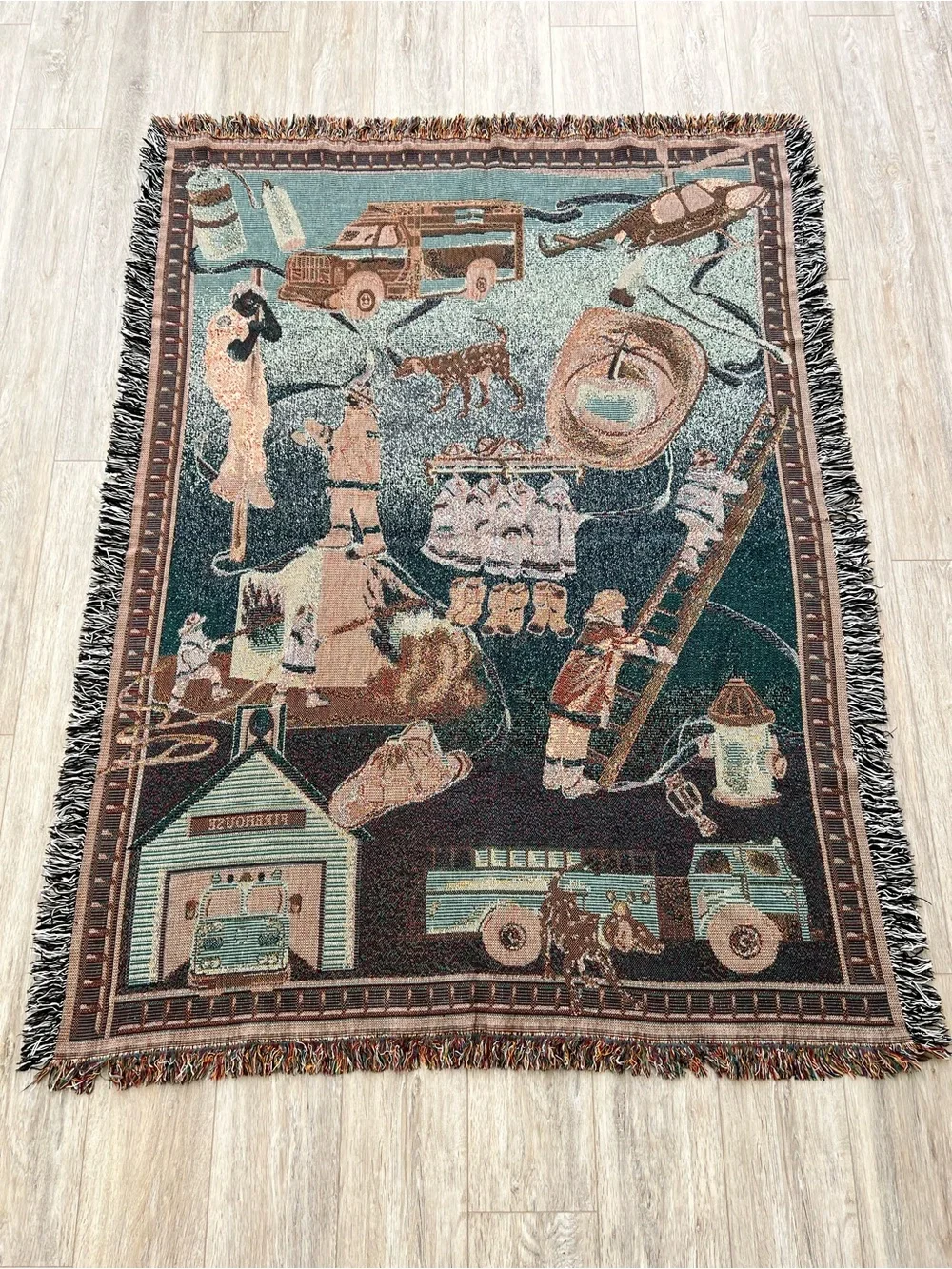 Firefighter Firehouse Themed Woven Tapestry Throw Blanket